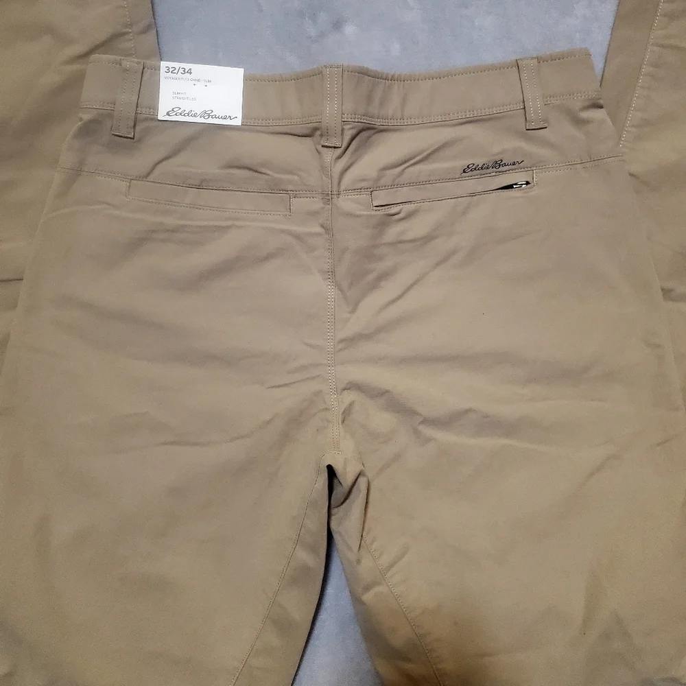 Eddie Bauer Mens Tan Voyager Flex Chino Slim Straight Leg Pants Size 32 NWT - Picture 4 of 12
